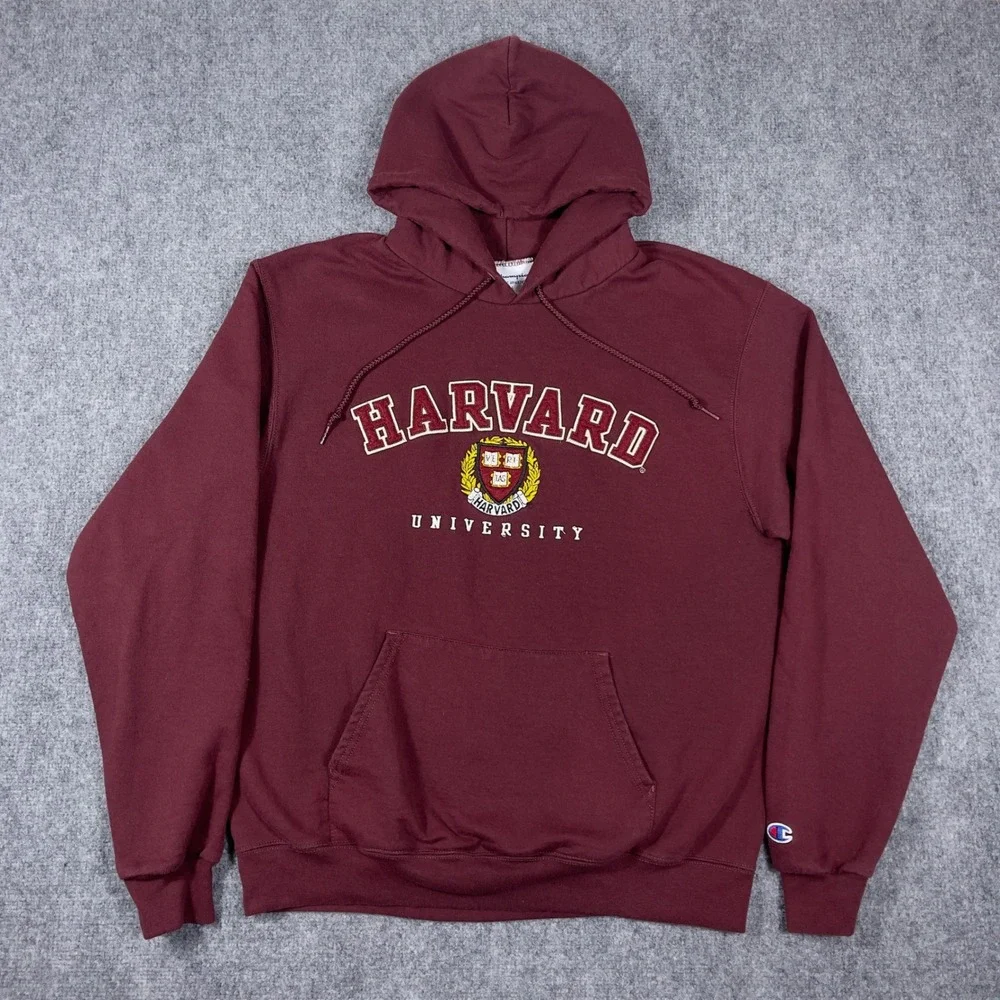 Harvard University Champion Hoodie Mens Large Maroon Embroidered Pullover